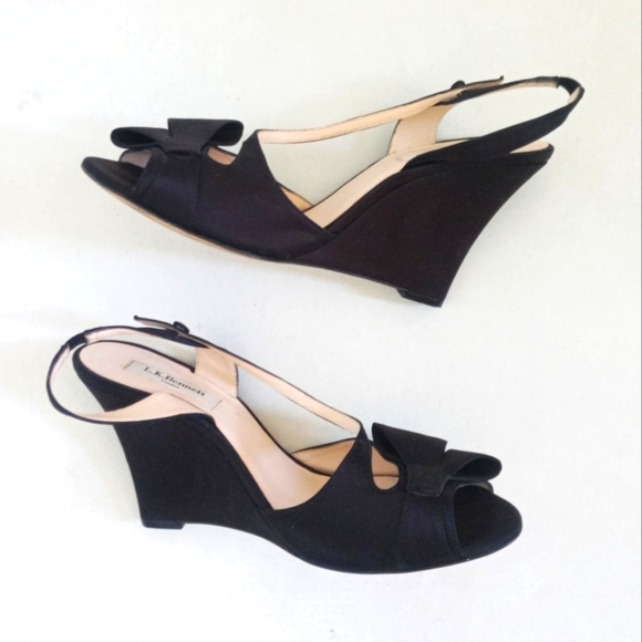 LK Bennett Shoes - LK Bennett black satin strappy wedge heels